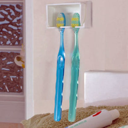 Picture of Camco Pop-A-Toothbrush White Plastic Vented Toothbrush Holder For 2 Toothbrushes 57203 03-0399                               