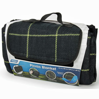 Picture of Camco  Fleece w/ Waterproof Backing Black & Yellow Plaid Picnic Blanket 42800 03-0720                                        