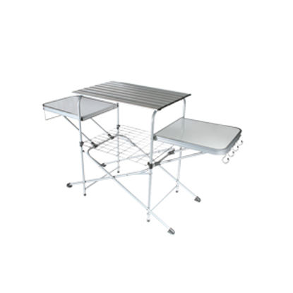Picture of Camco  57-3/4"L x 19"W x 32"H Polished Aluminum/Steel Folding Grill Table 57293 03-1021                                      