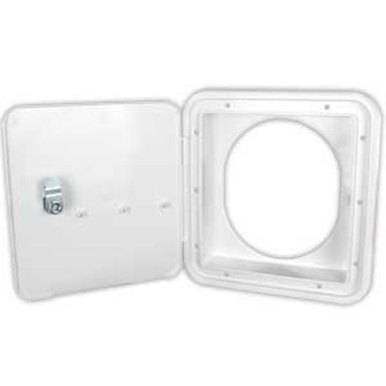 Picture of JR Products  Polar White Fuel Hatch w/ Oval Bezel 71122-OVAL-A 22-0558                                                       