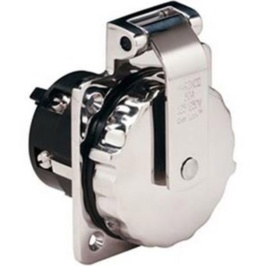 Picture of Marinco  Stainless Steel 125/250V 50A Outdoor/ Indoor Single Receptacle 6373EL 69-6346                                       